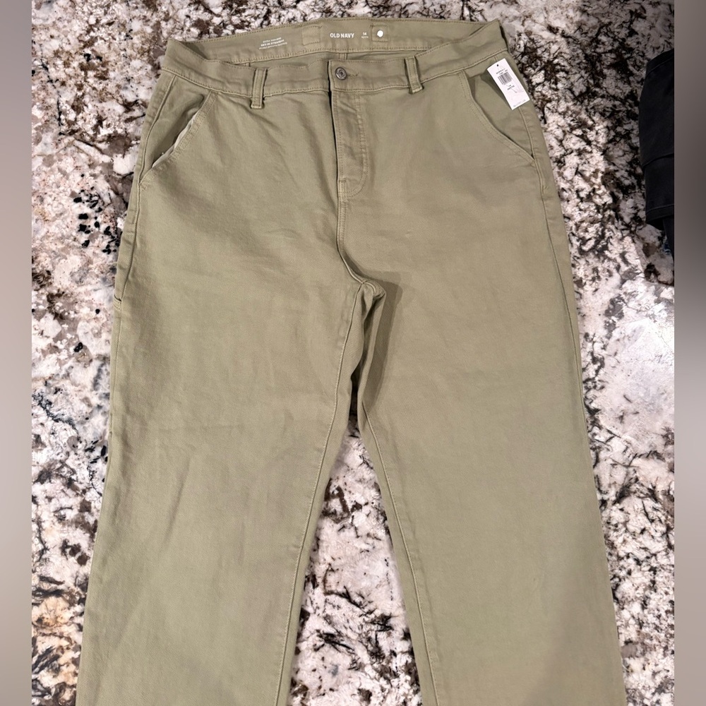 Old Navy Extra High Rise Sky Hi Straight Sage Green Trousers